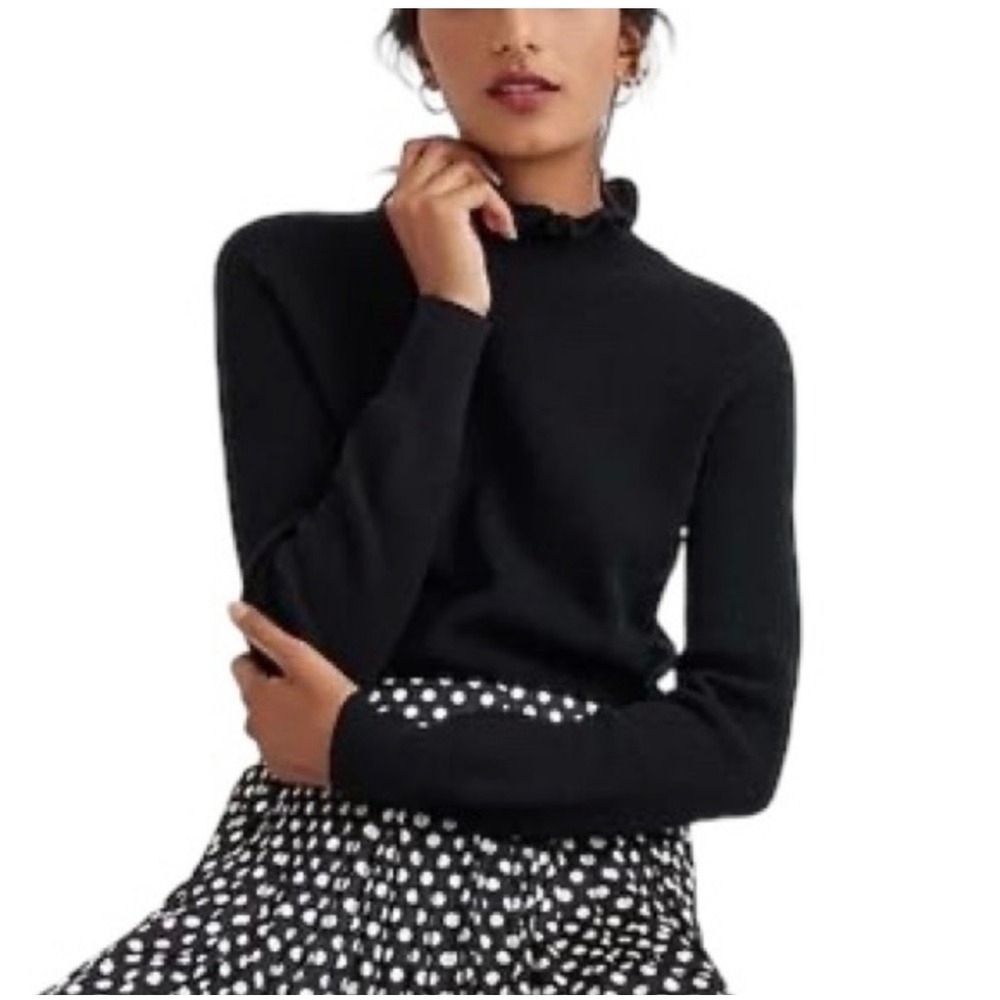 J.Crew | Ruffleneck Merino Wool-Blend Sweater Plus Size XL Black BJ571